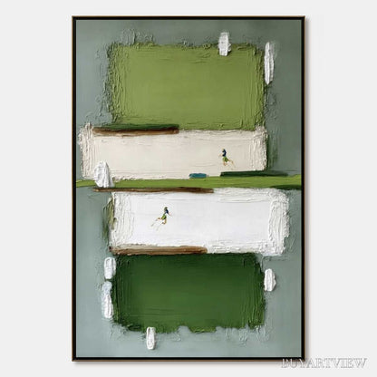 BUYARTVIEW Greenfield Dash – Textured Abstract Sports Painting in Green and White - image 1