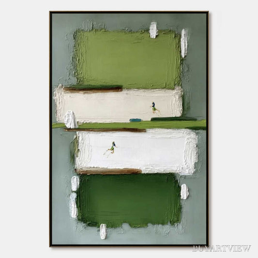 BUYARTVIEW Greenfield Dash – Textured Abstract Sports Painting in Green and White - image 1