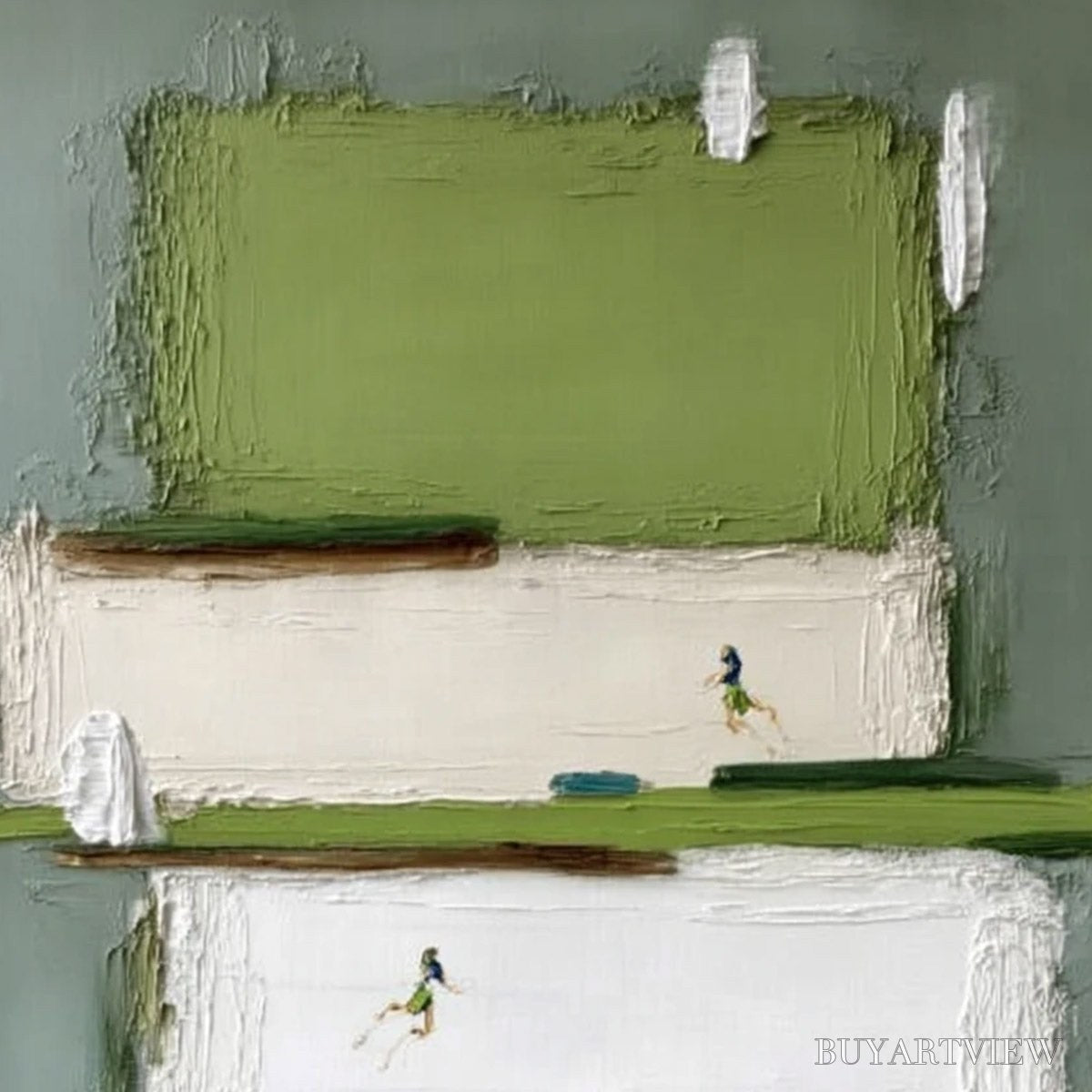BUYARTVIEW Greenfield Dash – Textured Abstract Sports Painting in Green and White - image 3