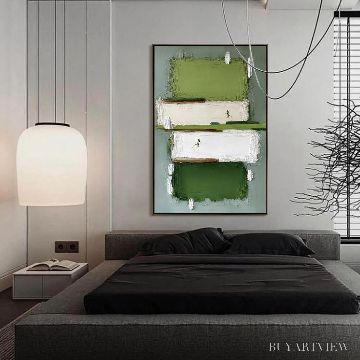 BUYARTVIEW Greenfield Dash – Textured Abstract Sports Painting in Green and White - image 4