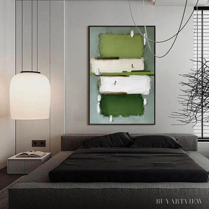 BUYARTVIEW Greenfield Dash – Textured Abstract Sports Painting in Green and White - image 4