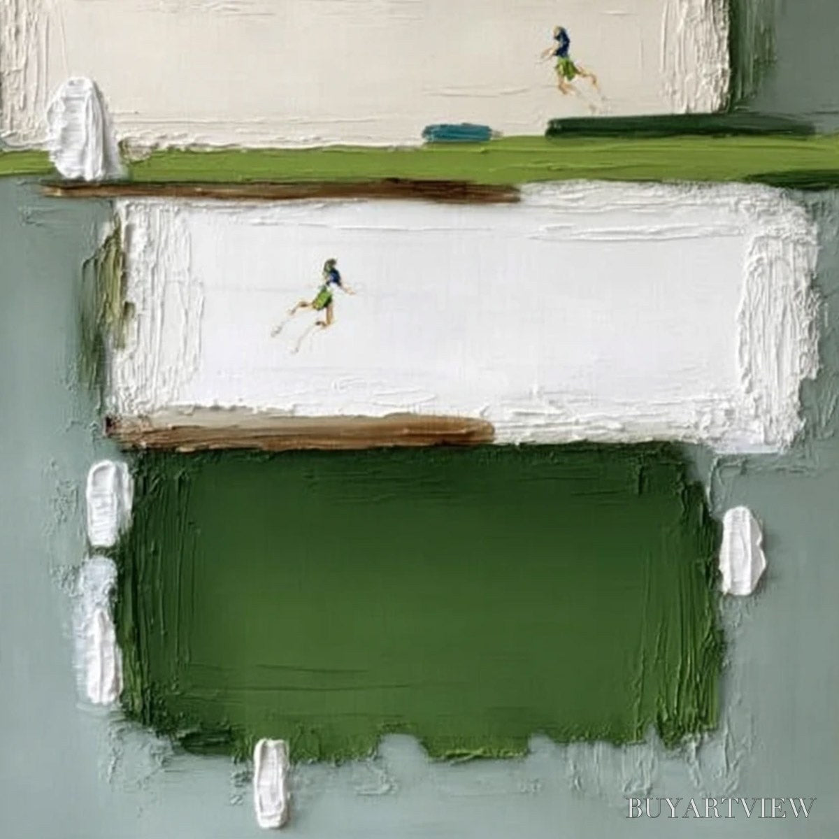 BUYARTVIEW Greenfield Dash – Textured Abstract Sports Painting in Green and White - image 5