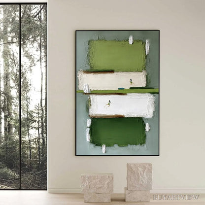BUYARTVIEW Greenfield Dash – Textured Abstract Sports Painting in Green and White - image 6