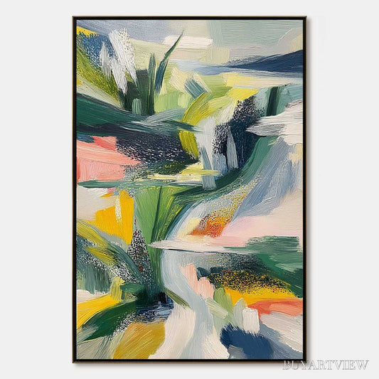 BUYARTVIEW Verdant Rush – Vibrant Textured Abstract Landscape Painting - image 1