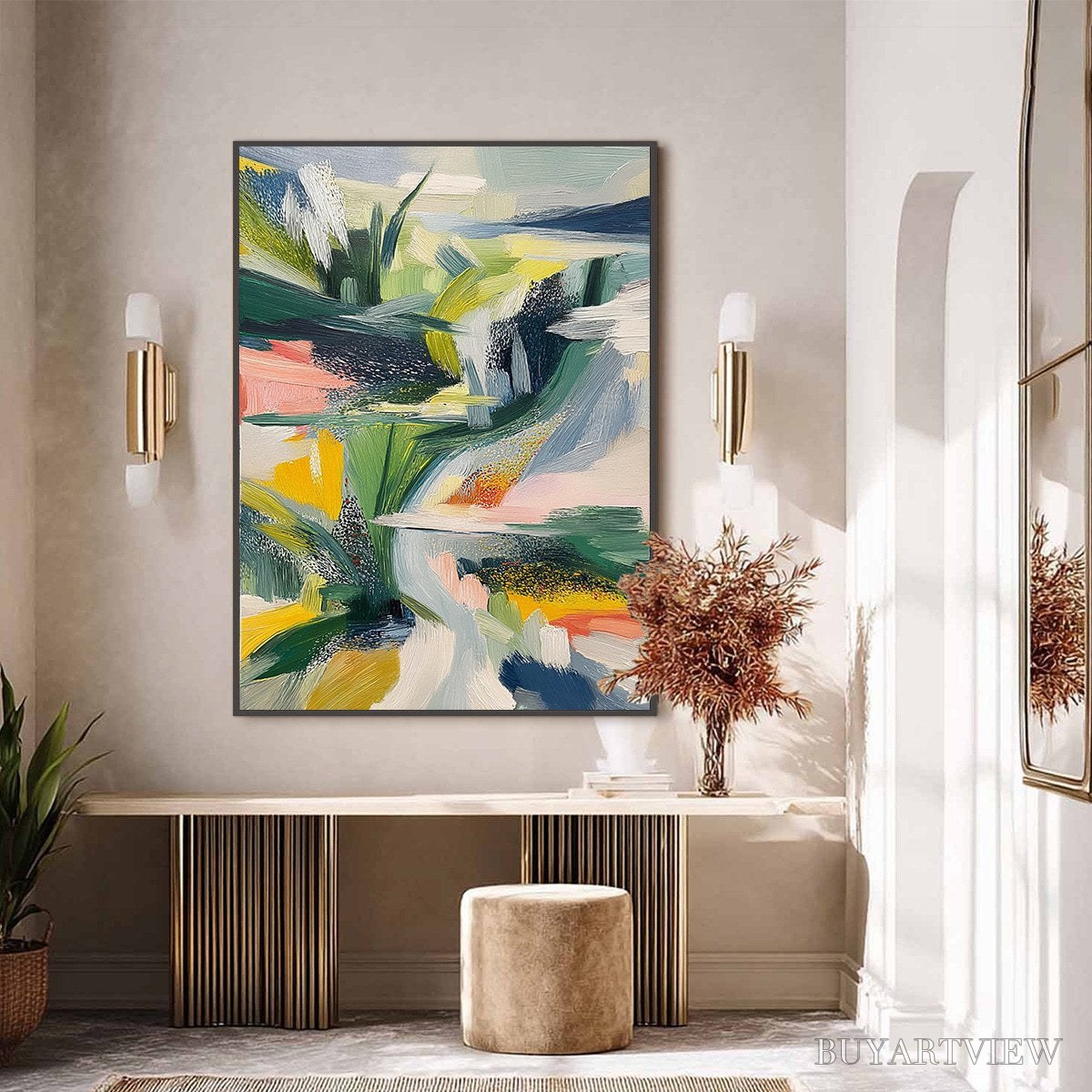 BUYARTVIEW Verdant Rush – Vibrant Textured Abstract Landscape Painting - image 6