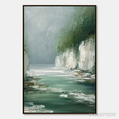 BUYARTVIEW Emerald Passage – Textured Wabi Sabi Coastal Landscape Painting - image 1