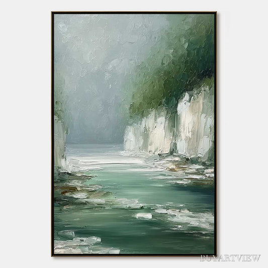 BUYARTVIEW Emerald Passage – Textured Wabi Sabi Coastal Landscape Painting - image 1
