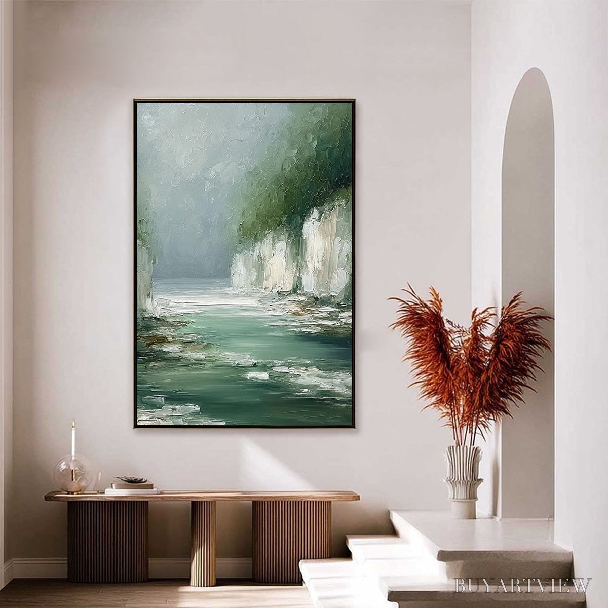 BUYARTVIEW Emerald Passage – Textured Wabi Sabi Coastal Landscape Painting - image 4