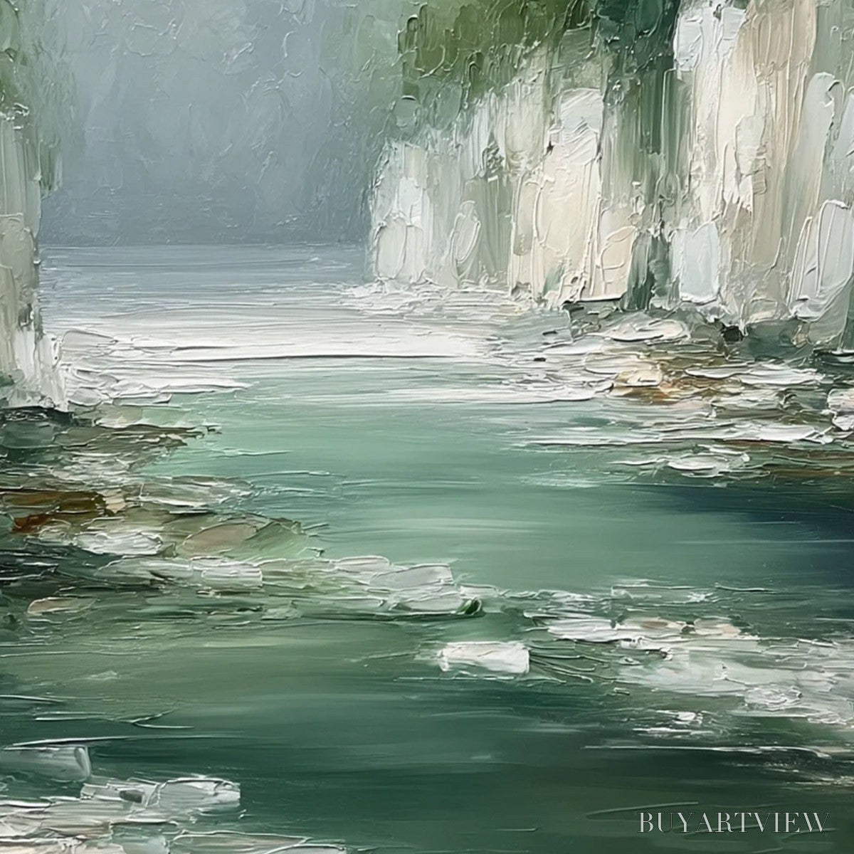 BUYARTVIEW Emerald Passage – Textured Wabi Sabi Coastal Landscape Painting - image 5