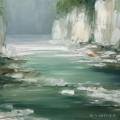 BUYARTVIEW Emerald Passage – Textured Wabi Sabi Coastal Landscape Painting - image 5