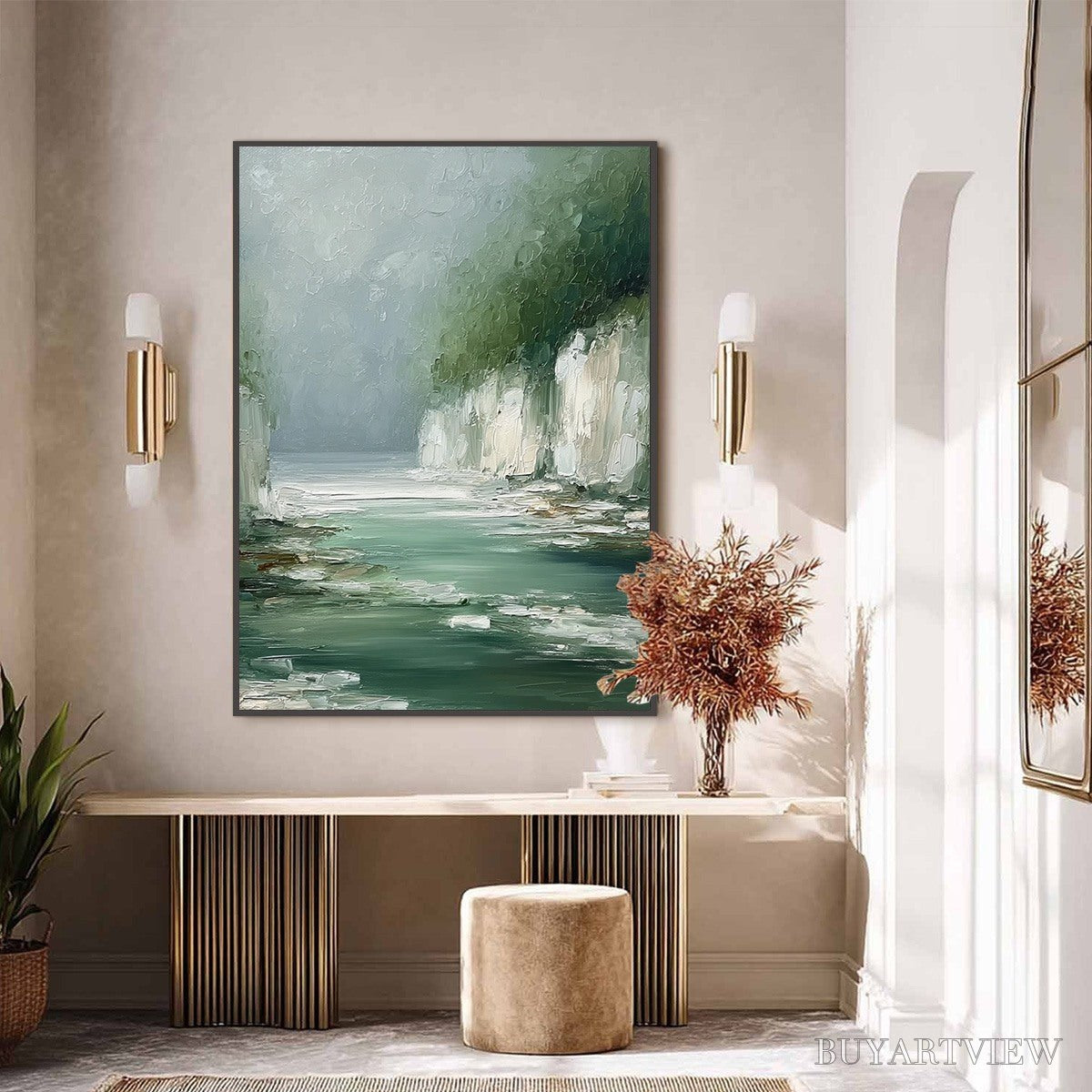 BUYARTVIEW Emerald Passage – Textured Wabi Sabi Coastal Landscape Painting - image 6