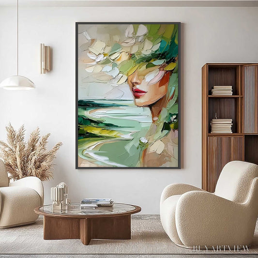 BUYARTVIEW Verdant Reverie – Textured Palette Knife Abstract Portrait Painting - image 2