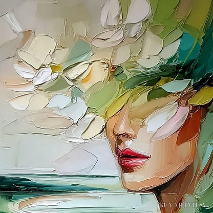 BUYARTVIEW Verdant Reverie – Textured Palette Knife Abstract Portrait Painting - image 3