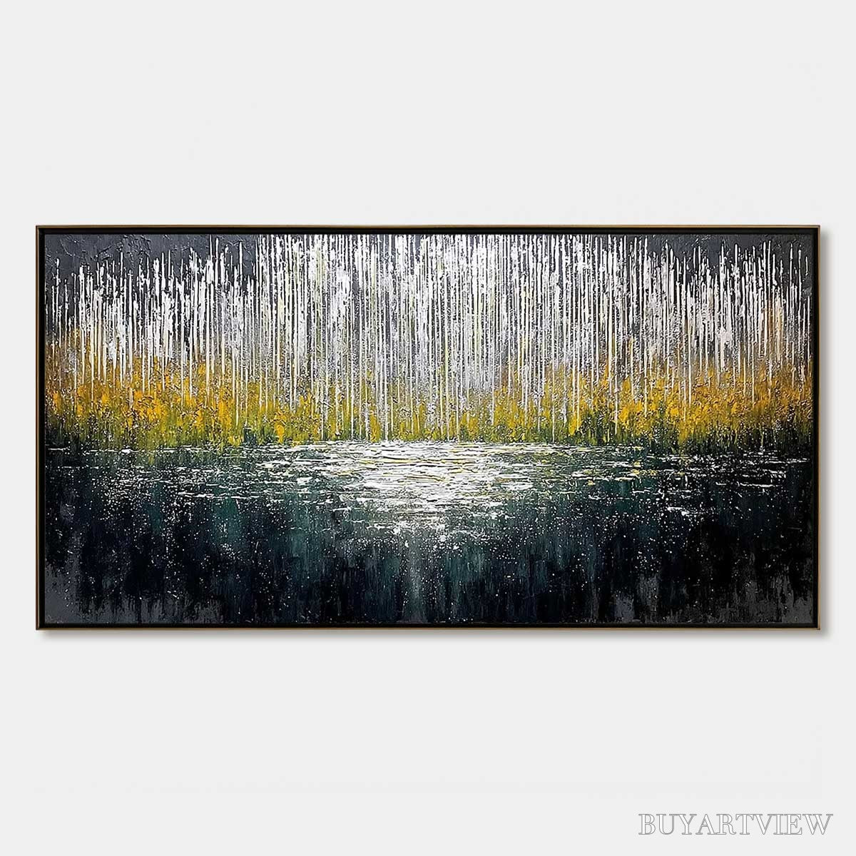 BUYARTVIEW Midnight Reflections – Textured Abstract Gold and Silver Landscape Painting - image 1