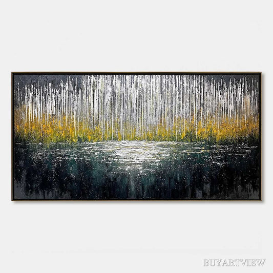 BUYARTVIEW Midnight Reflections – Textured Abstract Gold and Silver Landscape Painting - image 1