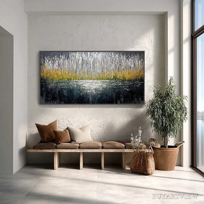 BUYARTVIEW Midnight Reflections – Textured Abstract Gold and Silver Landscape Painting - image 2