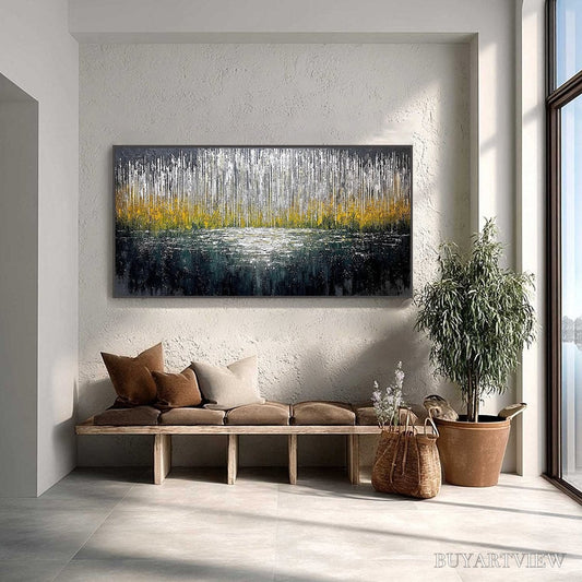 BUYARTVIEW Midnight Reflections – Textured Abstract Gold and Silver Landscape Painting - image 2