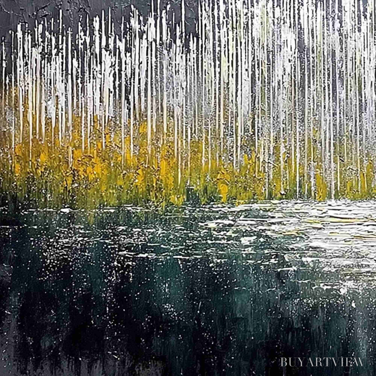 BUYARTVIEW Midnight Reflections – Textured Abstract Gold and Silver Landscape Painting - image 3