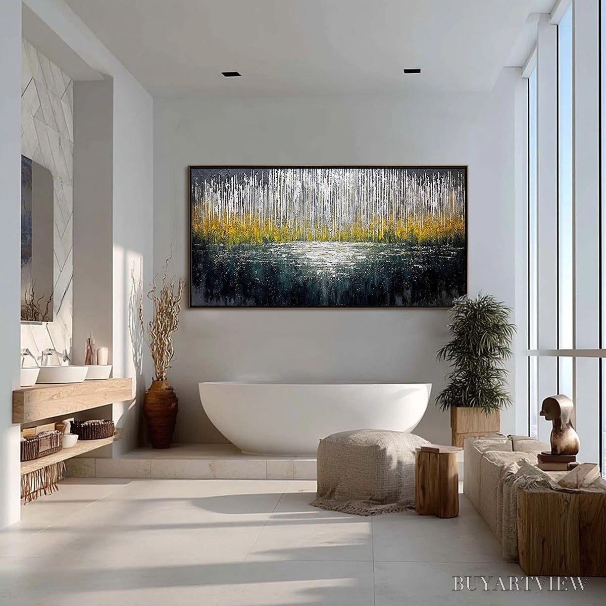 BUYARTVIEW Midnight Reflections – Textured Abstract Gold and Silver Landscape Painting - image 4