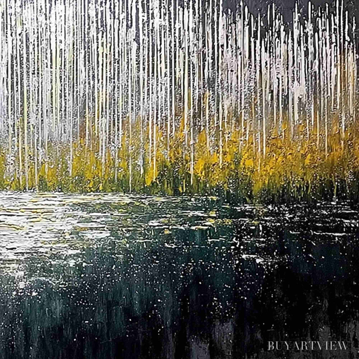 BUYARTVIEW Midnight Reflections – Textured Abstract Gold and Silver Landscape Painting - image 5