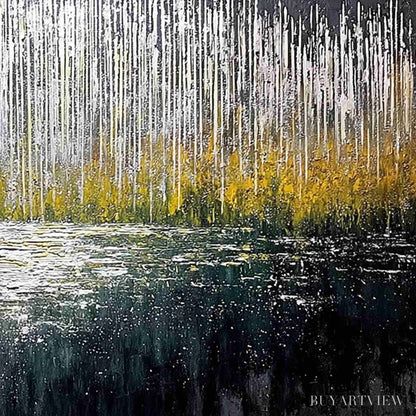 BUYARTVIEW Midnight Reflections – Textured Abstract Gold and Silver Landscape Painting - image 5