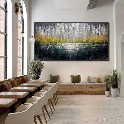 BUYARTVIEW Midnight Reflections – Textured Abstract Gold and Silver Landscape Painting - image 6