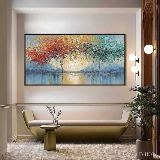 BUYARTVIEW Ember and Jade – Textured Long Horizontal Landscape Painting of Trees - image 2