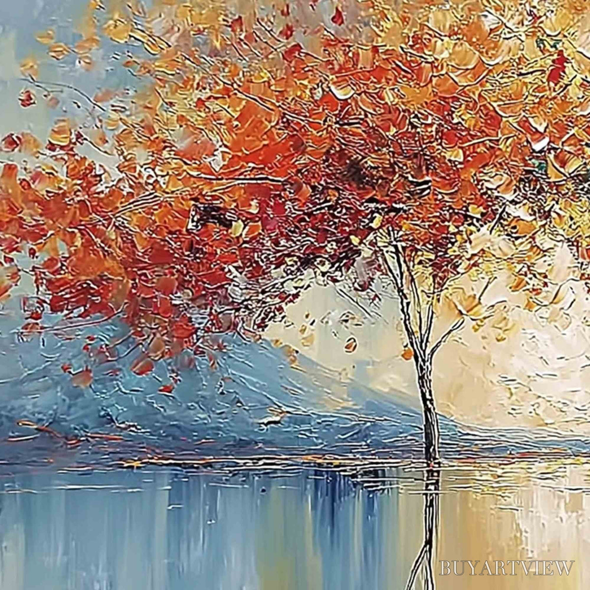 BUYARTVIEW Ember and Jade – Textured Long Horizontal Landscape Painting of Trees - image 3