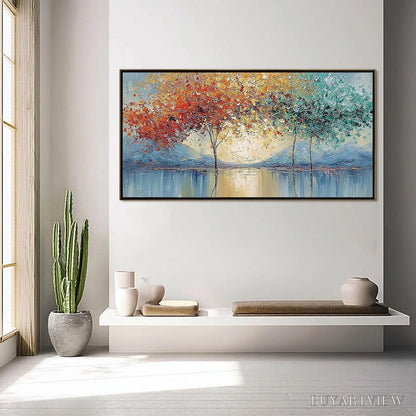 BUYARTVIEW Ember and Jade – Textured Long Horizontal Landscape Painting of Trees - image 4