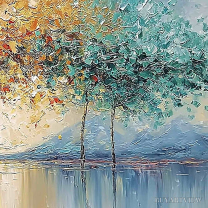 BUYARTVIEW Ember and Jade – Textured Long Horizontal Landscape Painting of Trees - image 5