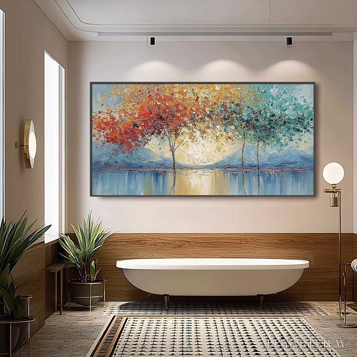 BUYARTVIEW Ember and Jade – Textured Long Horizontal Landscape Painting of Trees - image 6