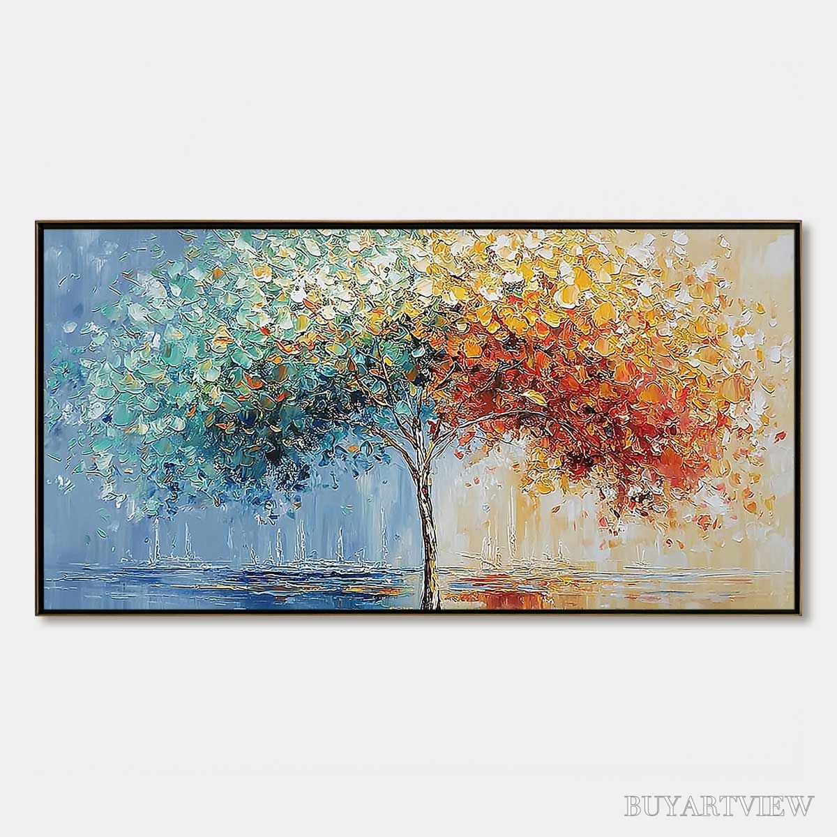 BUYARTVIEW Chromatic Embrace – Heavily Textured Palette Knife Tree Landscape Painting - image 1