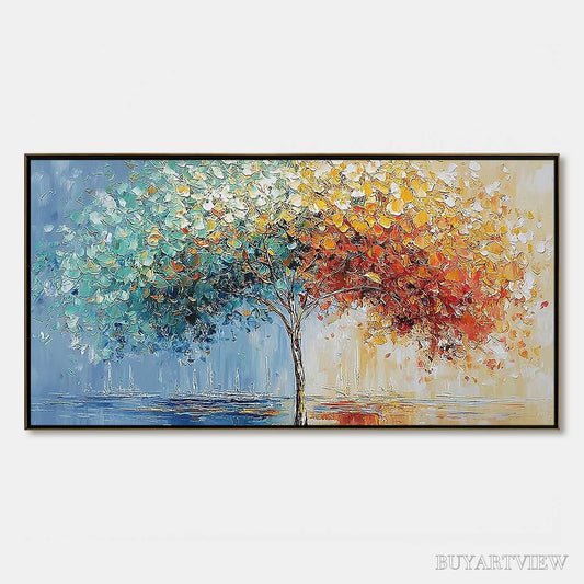 BUYARTVIEW Chromatic Embrace – Heavily Textured Palette Knife Tree Landscape Painting - image 1