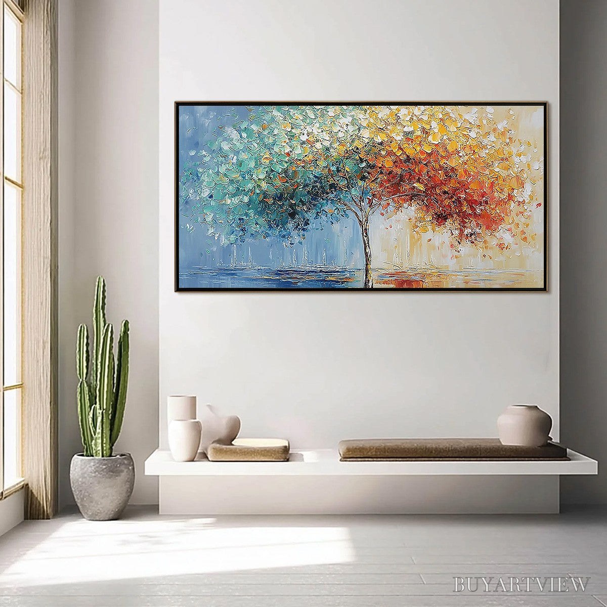 BUYARTVIEW Chromatic Embrace – Heavily Textured Palette Knife Tree Landscape Painting - image 4