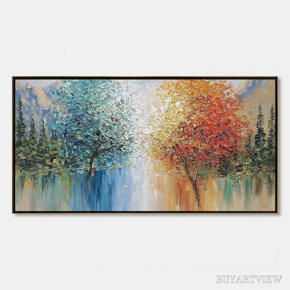 BUYARTVIEW Equinox Textured Tree Landscape Oil Painting | Colorful - image 1