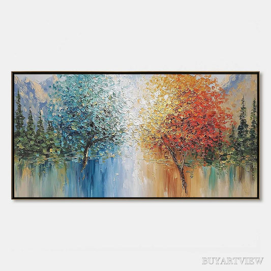 BUYARTVIEW Equinox Textured Tree Landscape Oil Painting | Colorful - image 1