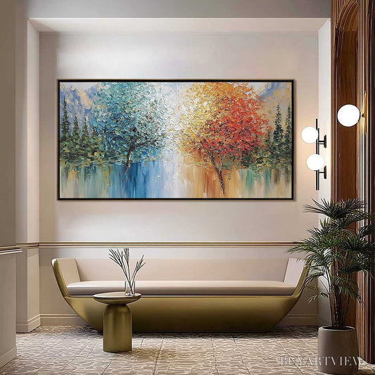 BUYARTVIEW Equinox Textured Tree Landscape Oil Painting | Colorful - image 2