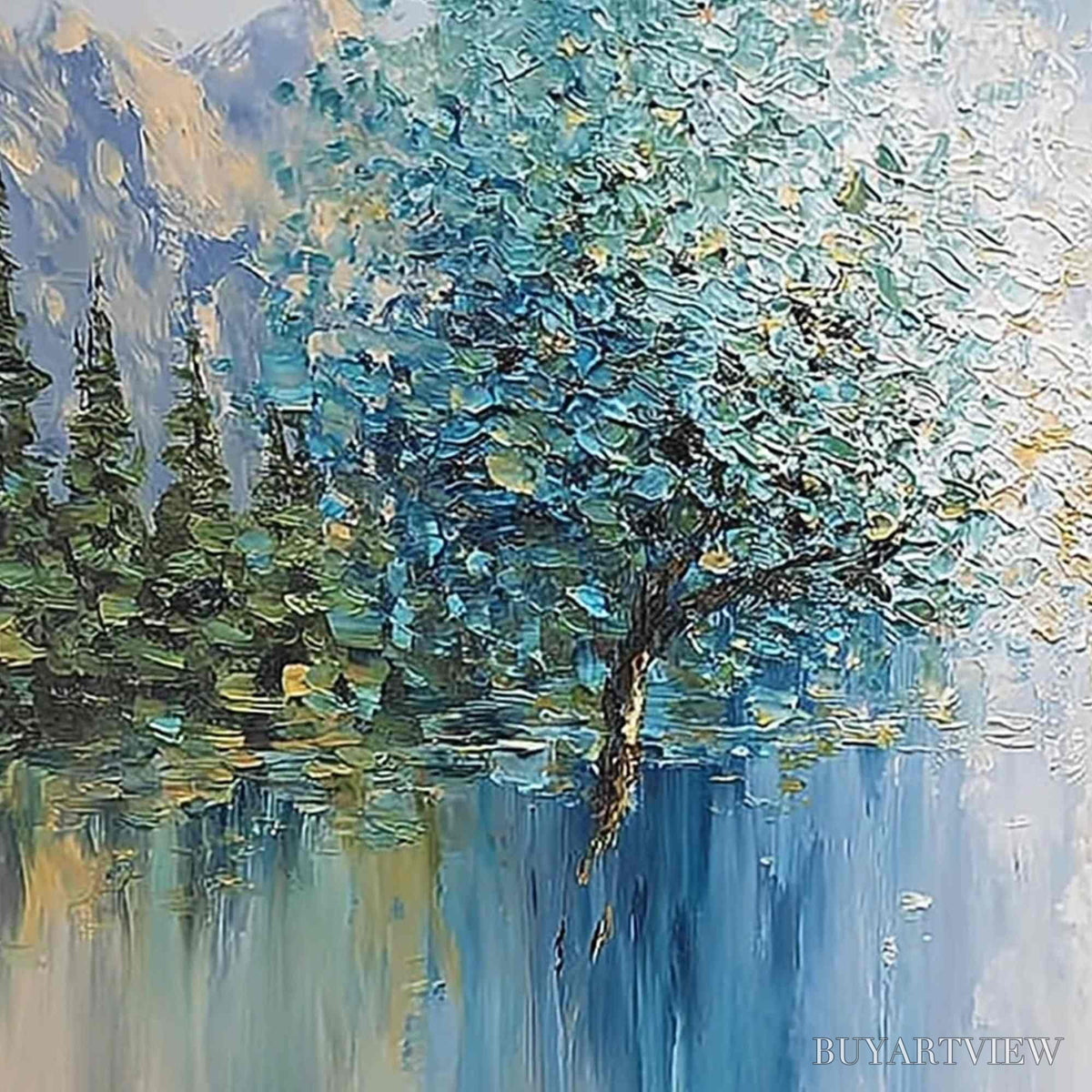 BUYARTVIEW Equinox Textured Tree Landscape Oil Painting | Colorful - image 3