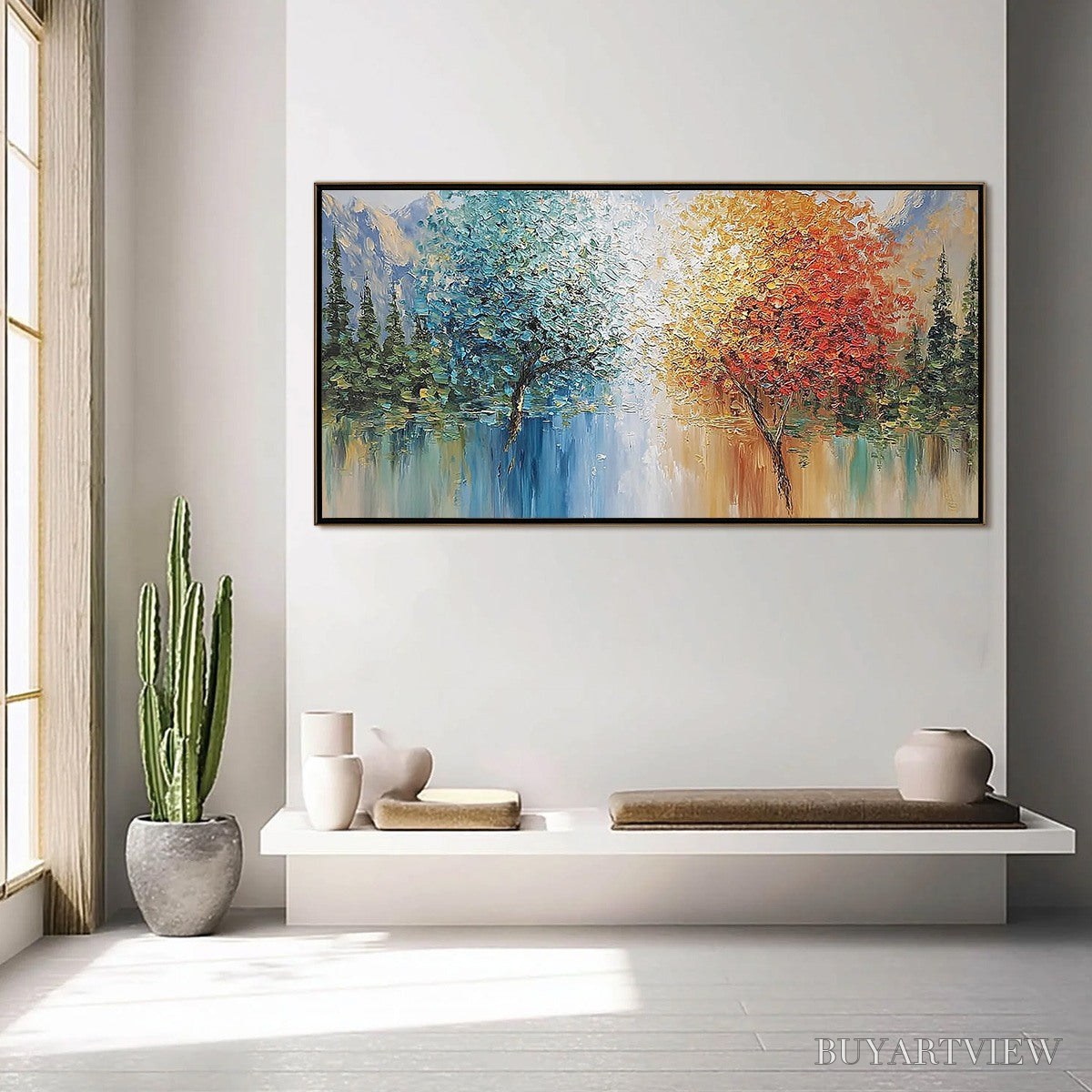BUYARTVIEW Equinox Textured Tree Landscape Oil Painting | Colorful - image 4