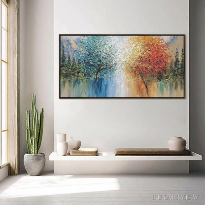 BUYARTVIEW Equinox Textured Tree Landscape Oil Painting | Colorful - image 4