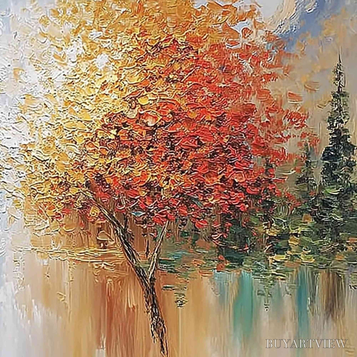 BUYARTVIEW Equinox Textured Tree Landscape Oil Painting | Colorful - image 5