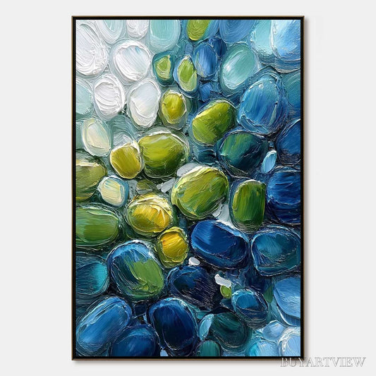 BUYARTVIEW River Gems – Abstract Impasto Textured Blue and Green Painting - image 1