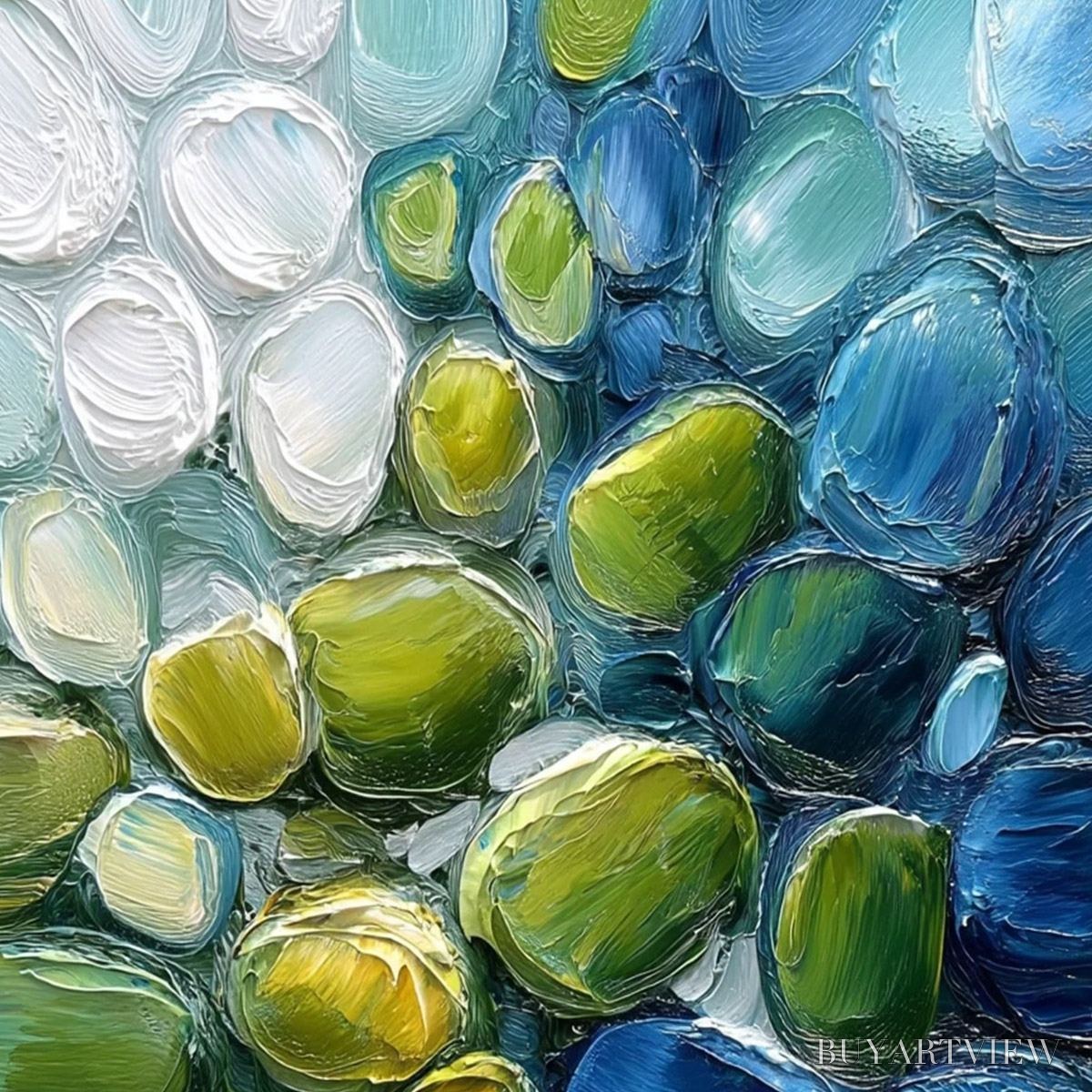 BUYARTVIEW River Gems – Abstract Impasto Textured Blue and Green Painting - image 3
