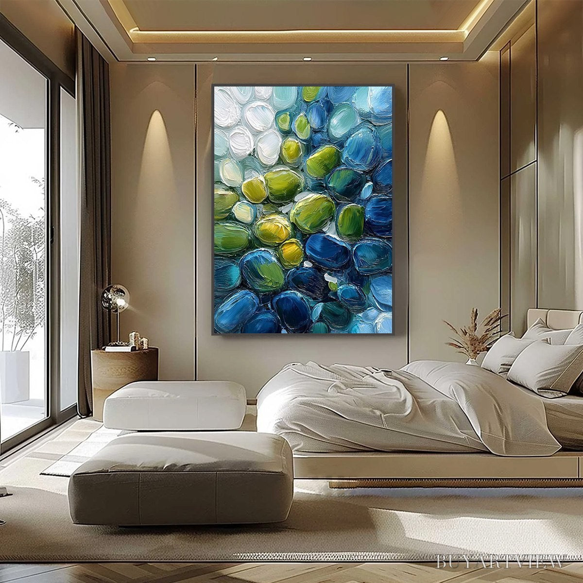 BUYARTVIEW River Gems – Abstract Impasto Textured Blue and Green Painting - image 6
