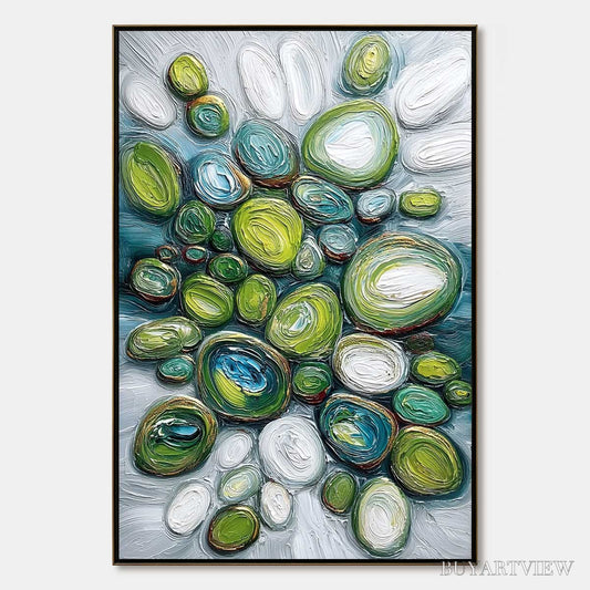BUYARTVIEW River Gems – Textured Wabi Sabi Abstract Painting of River Stones - image 1
