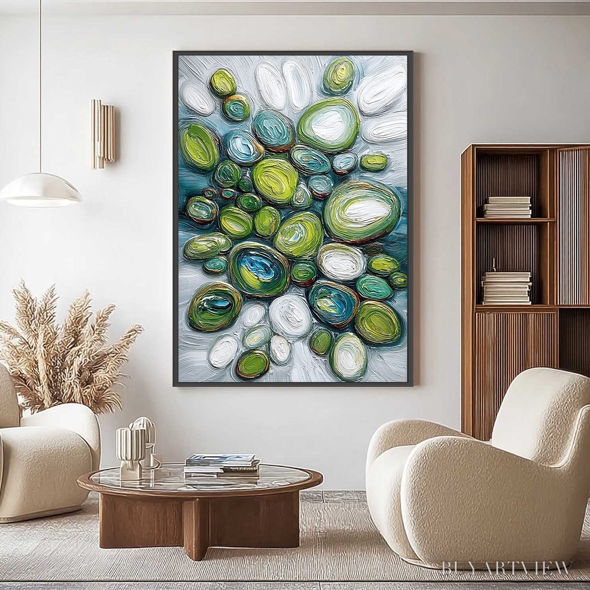 BUYARTVIEW River Gems – Textured Wabi Sabi Abstract Painting of River Stones - image 2