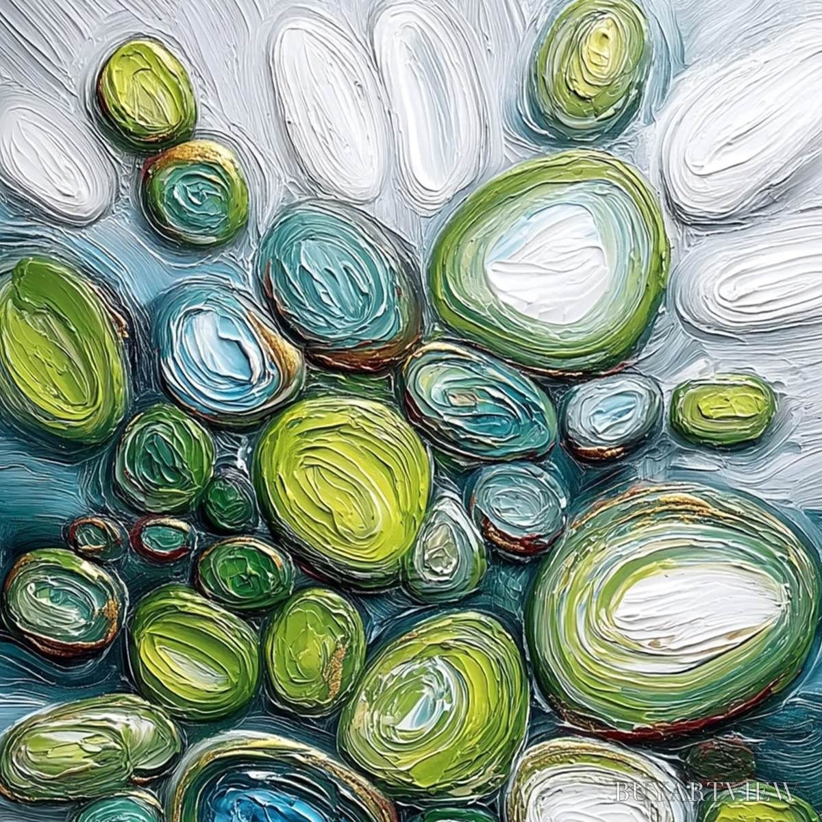 BUYARTVIEW River Gems – Textured Wabi Sabi Abstract Painting of River Stones - image 3
