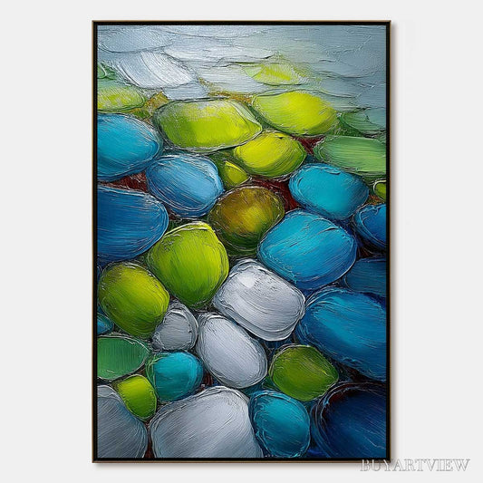 BUYARTVIEW River Gems – Heavily Textured Abstract Painting of Colorful Stones - image 1