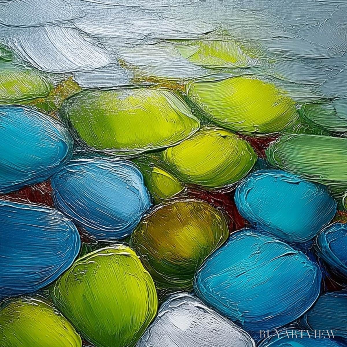 BUYARTVIEW River Gems – Heavily Textured Abstract Painting of Colorful Stones - image 3