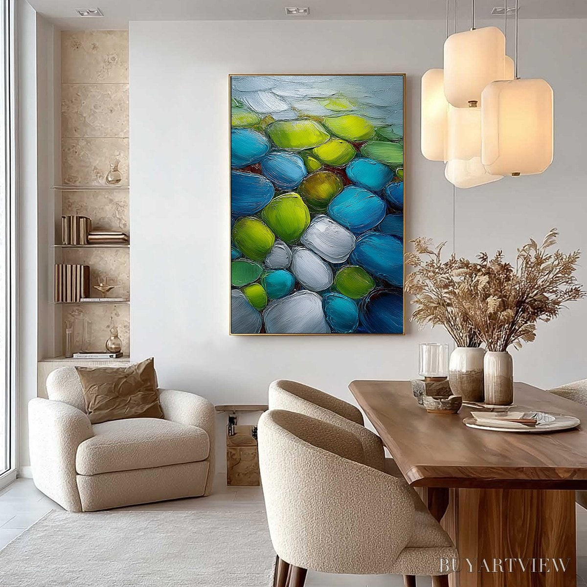 BUYARTVIEW River Gems – Heavily Textured Abstract Painting of Colorful Stones - image 4